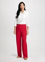 Button Detail Wide Leg Pants