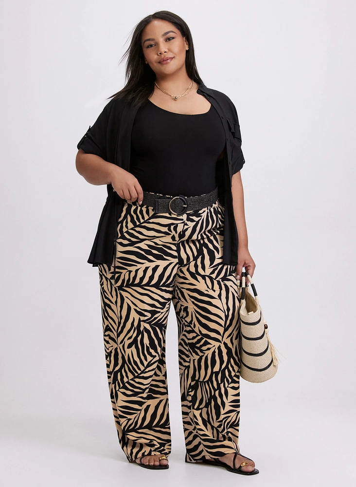 Olivia Palm Print Wide-Leg Pants