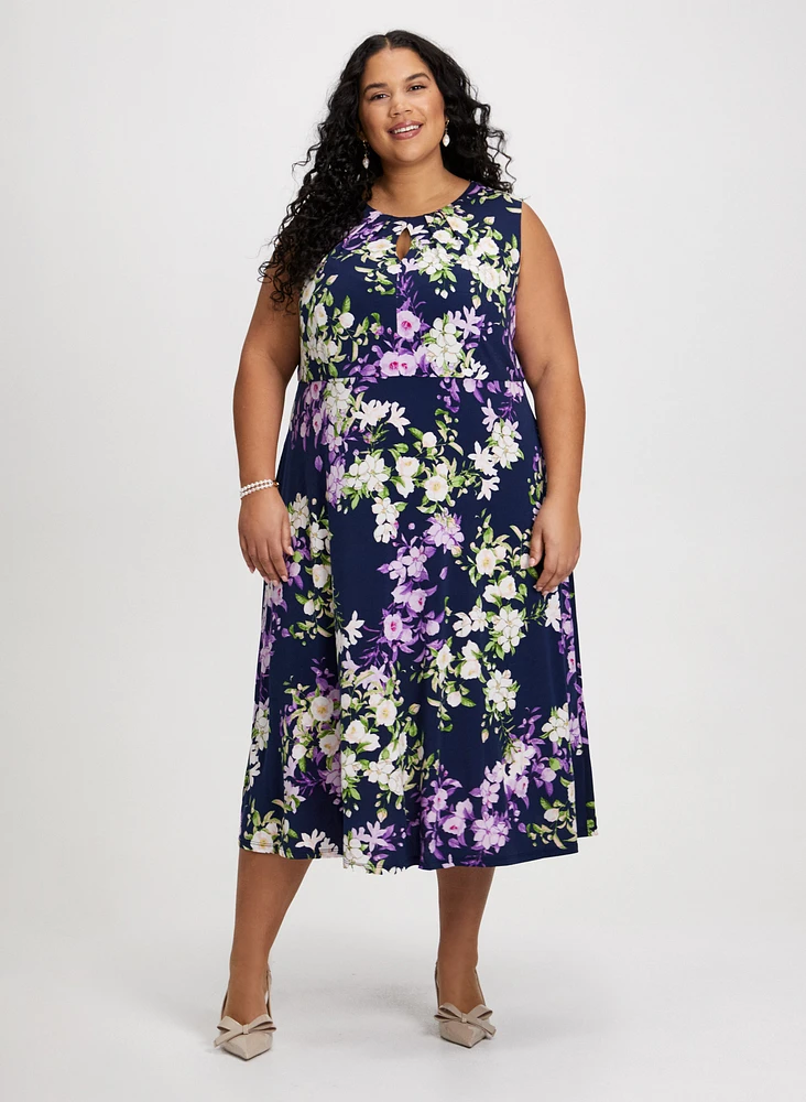 Pleated Neck Floral Dress