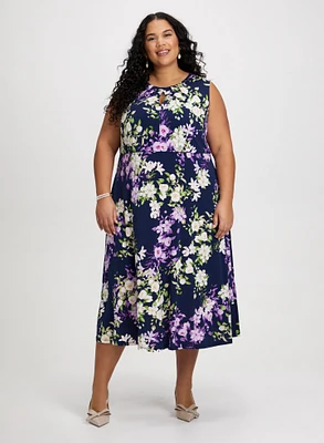 Pleated Neck Floral Dress