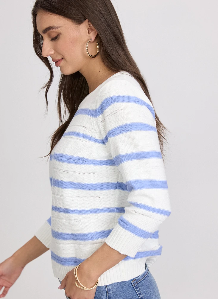 Pull rayé en mélange de coton