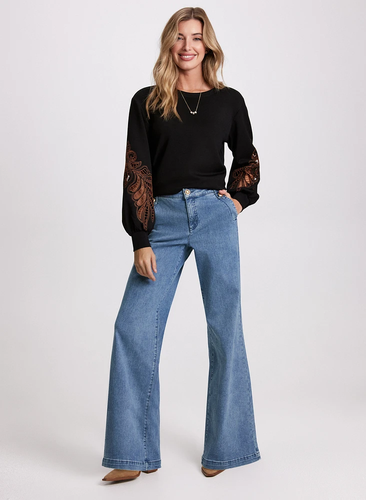 Faded Wide-Leg Jeans