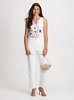 Floral Placement Print Blouse & Straight Leg Pants