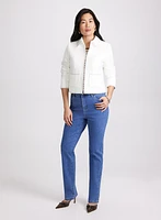 Contrast Stitch Tweed Jacket & Rhinestone Straight-Leg Jeans