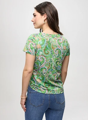 Drawstring Detail Paisley T-Shirt