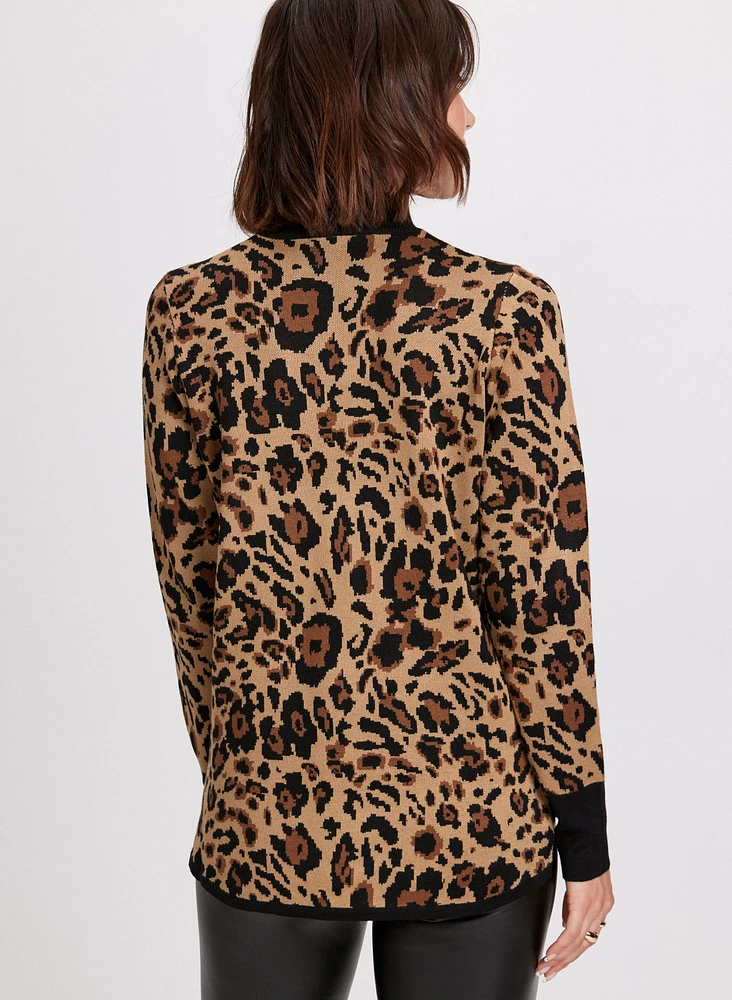 Leopard Print Mock Neck Sweater