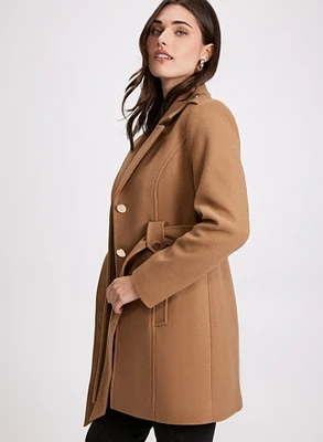 Wool-Blend Faux Fur Collar Coat