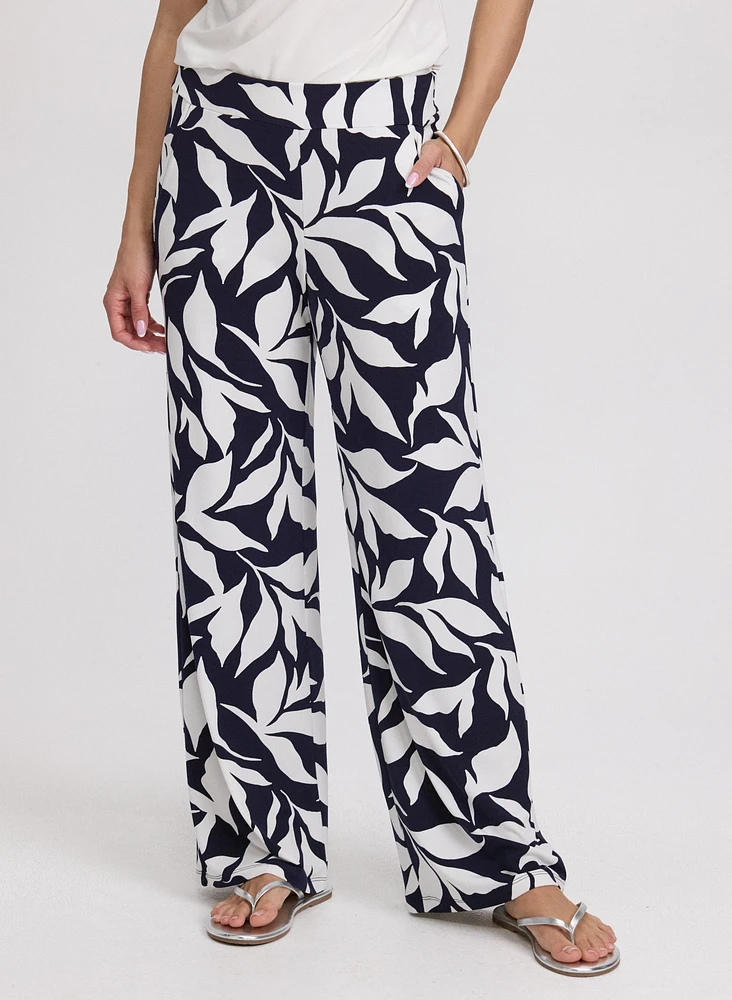 Pantalon Olivia large à motif feuilles