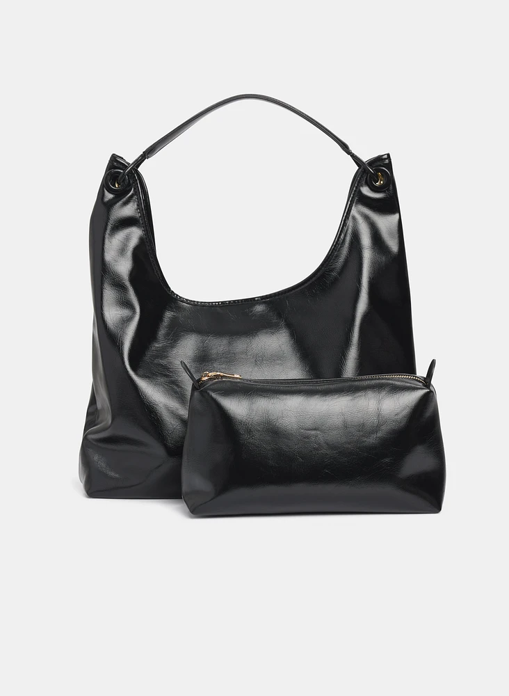 Vegan Leather Handbag & Pouch Set