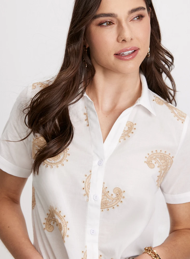 Button Down Paisley Embroidery Blouse