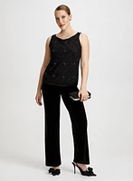 Beaded Sleeveless Top & Velvet Pants