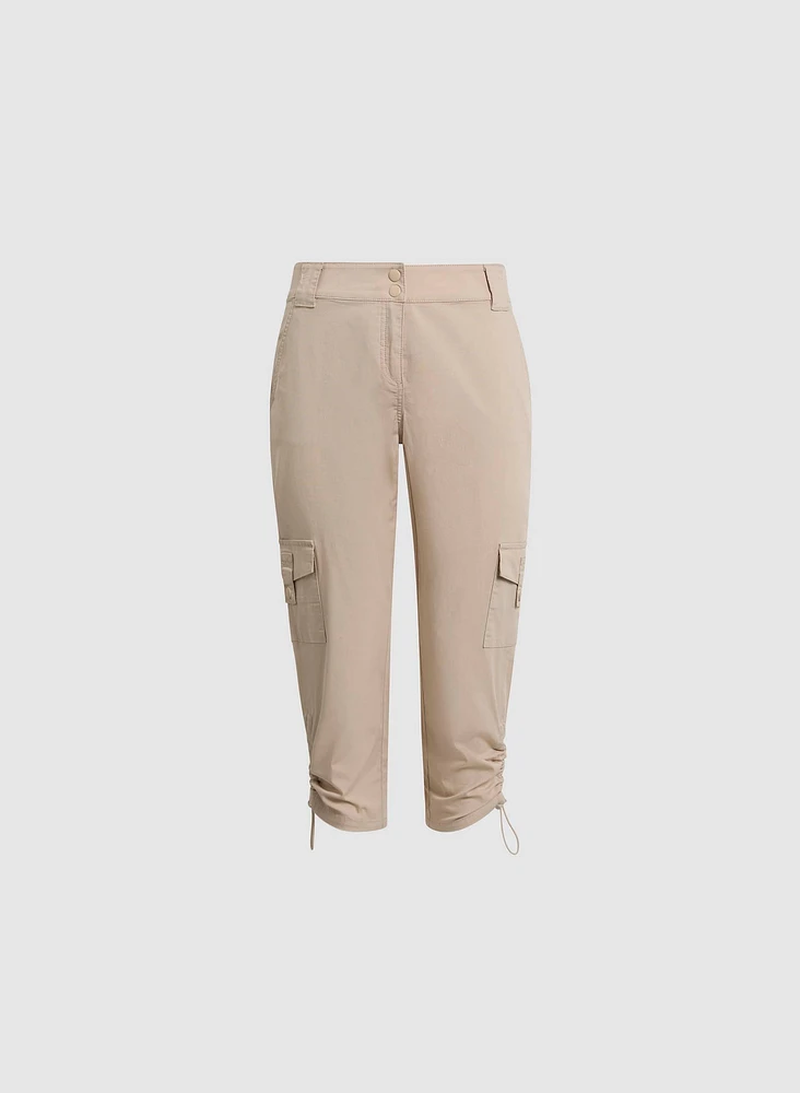 Cropped Drawstring Hem Cargo Pants