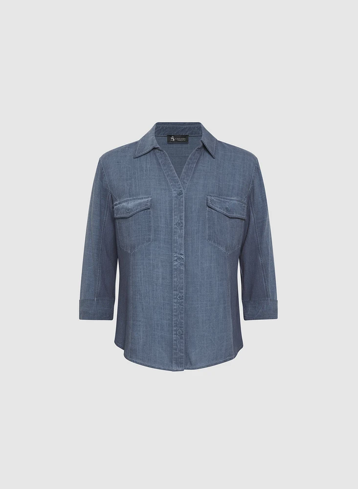 Blouse en mélange de lin hachuré crois