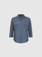 Blouse en mélange de lin hachuré crois