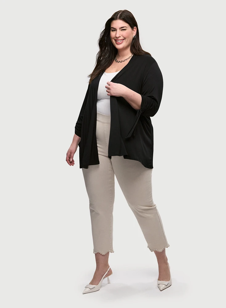 Cardigan ouvert et pantalon à ourlet festonné