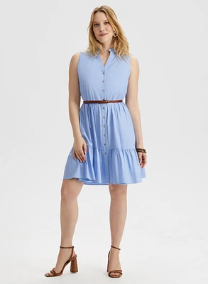 Belted Button Front Dress