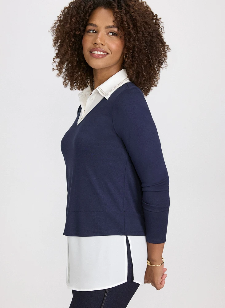 Embellished Illusion Blouse