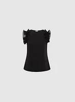 Sleeveless Ruffled Shoulder Top