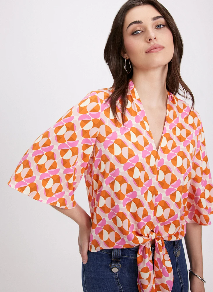 Geometric Tie Blouse