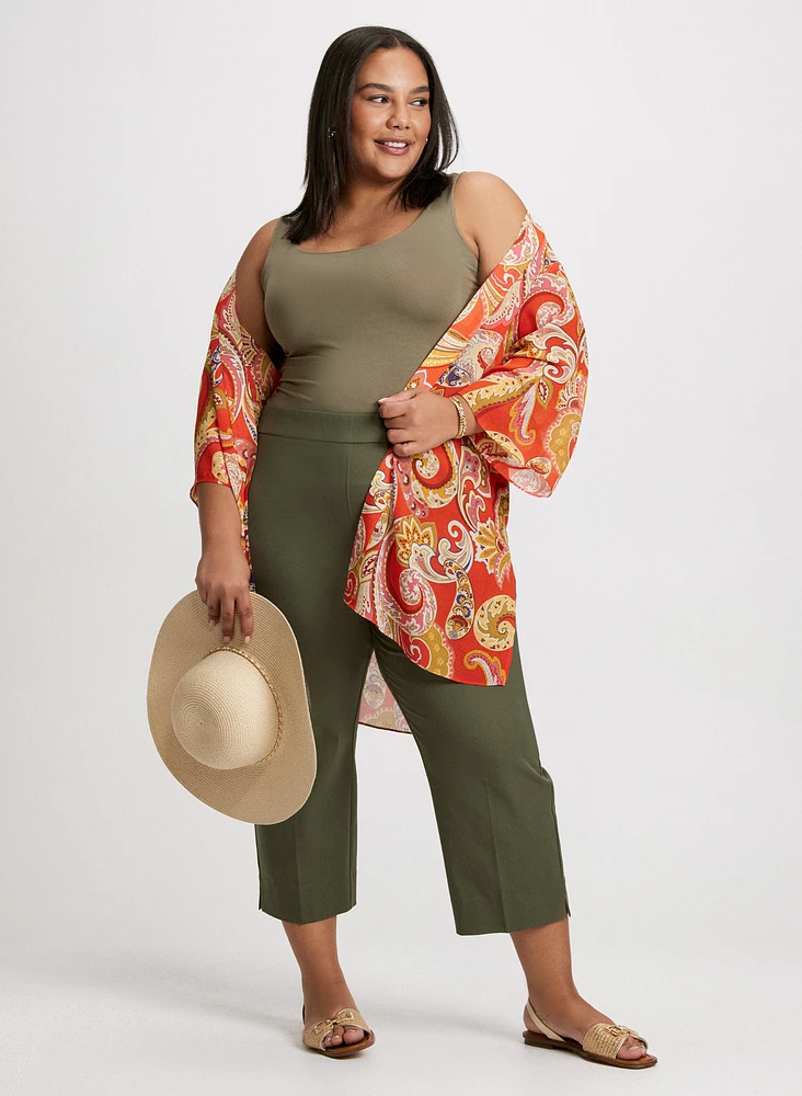 Paisley Open-Front Blouse & Pull-On Capris