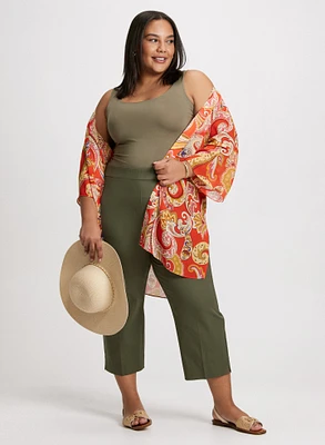 Paisley Open-Front Blouse & Pull-On Capris