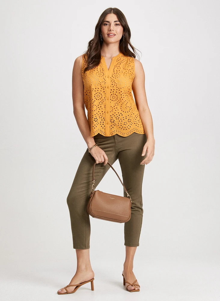 Eyelet Blouse & Slim Leg Jeans