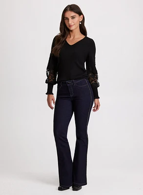 Beaded Flare-Leg Jeans