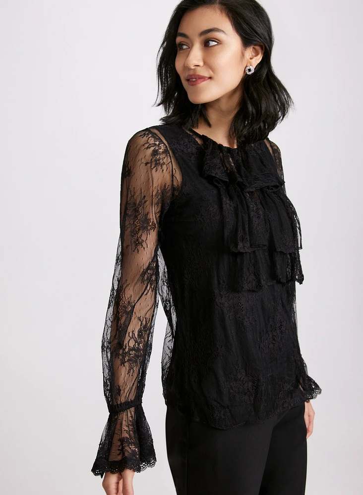 Ruffle Front Lace Blouse