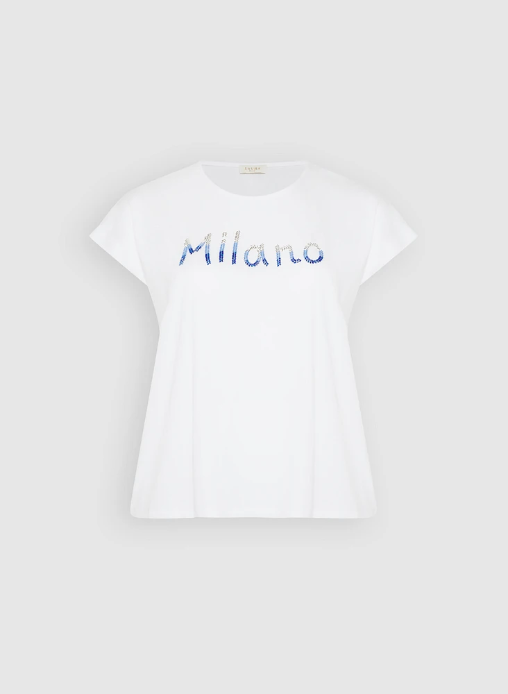 T-shirt à texte en mélange de coton