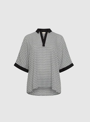 Geometric Contrast Blouse