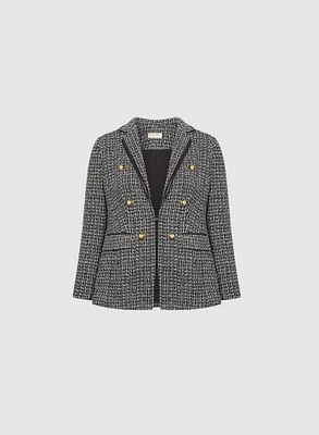 Veste à motif pied-de-poule et boutons écussons