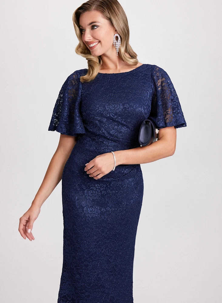 Flutter Sleeve Glitter Dress