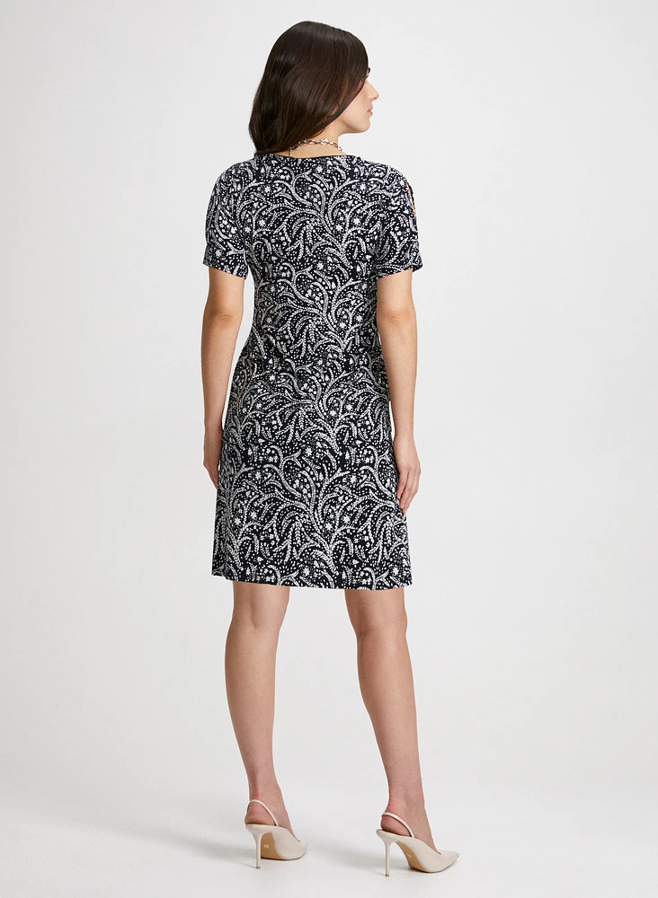 Leaf Print Cold Shoulder Dress