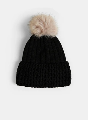 Pompom Ribbed Knit Hat