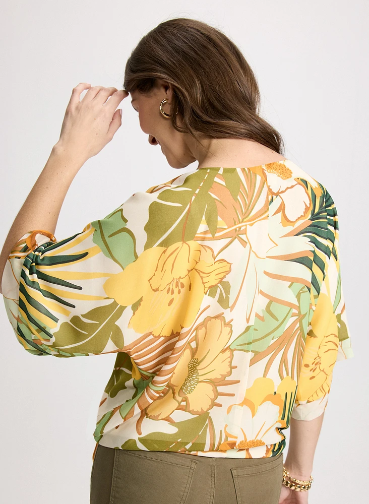 Tie-Hem Tropical Print Top