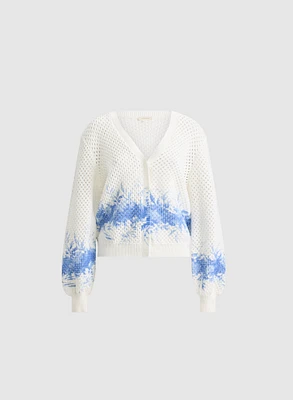 Printed Open Knit Cardigan