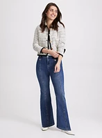 Contrast Tweed Jacket & Flare Leg Jeans