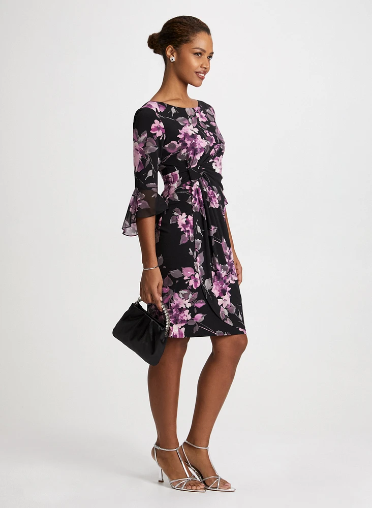 Rose Motif Flutter Sleeve Dress