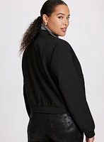 Ribbed Detail Twill Bomber Jacket