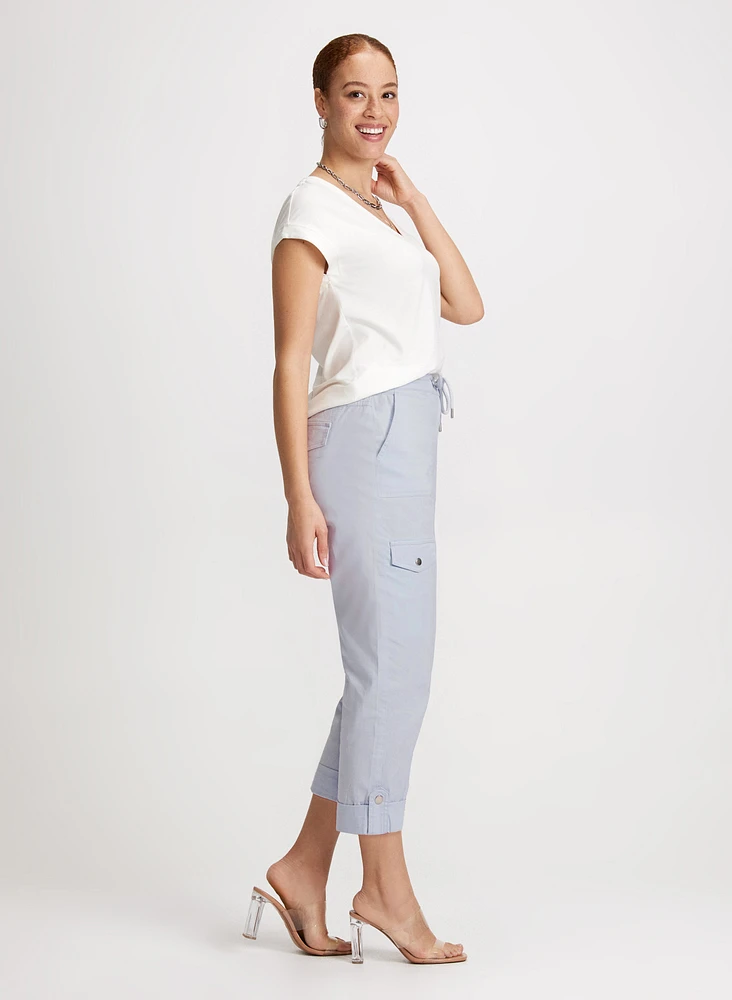 Cotton Drawstring Waist Cargo Capris