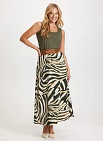 Square Neck Tank Top & Zebra Print Maxi Skirt