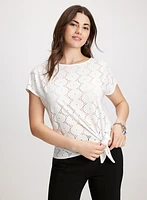 Eyelet Detail Boat Neck Top