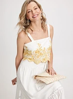 Long Contrasting Embroidery Dress
