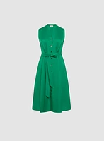 Linen-Blend Button Front Dress