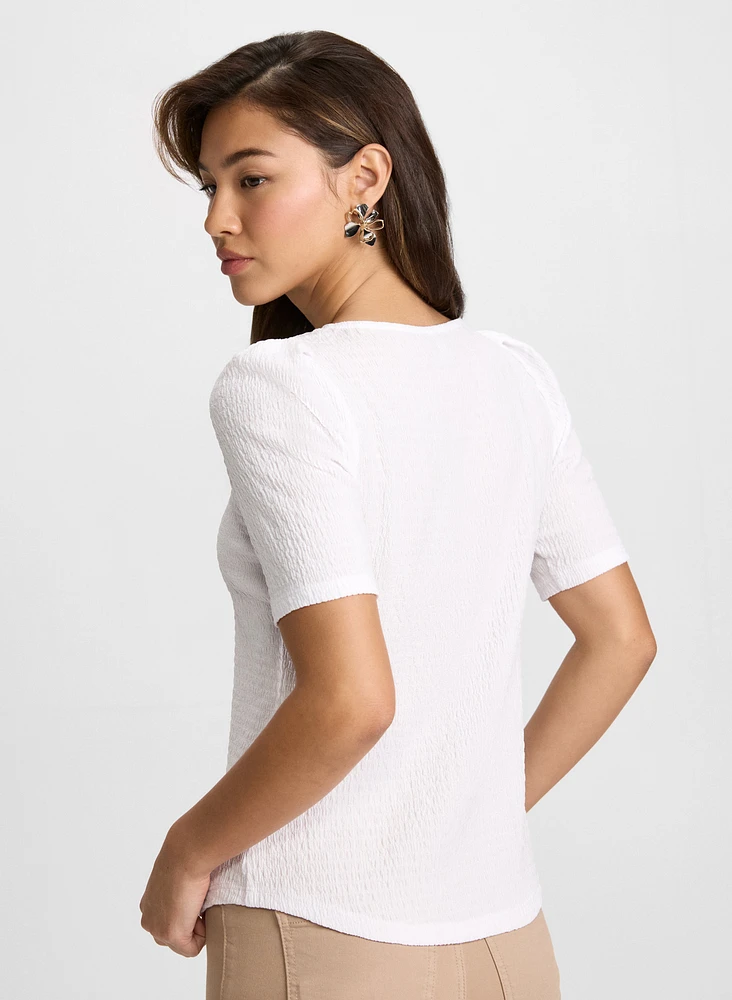 Elbow Sleeve Textured Knit Top