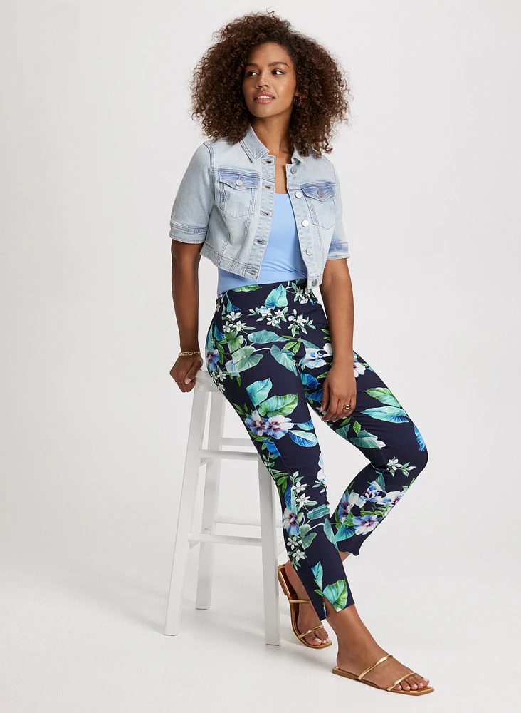 Pull-On Floral Ankle Pants