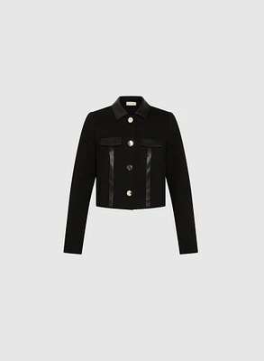 Vegan Leather Detail Cropped Jacket