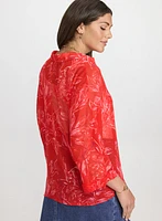 Leaf Print Chiffon Blouse