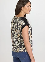 T-shirt floral à bordures unies