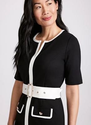 Belted Contrast Trim Dress